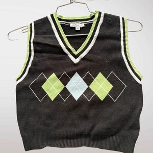 Subdued Argyle Sweater Vest | Y2K Preppy Knit Vest | Green & Blue Diamond Print